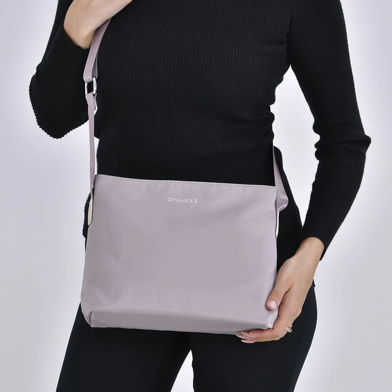 Sencillez - Crossbody Handtasche mit Nylonfutter und RFID Schutz, 112cm Schultergurt, 27x14.5x23 cm, Schwarz