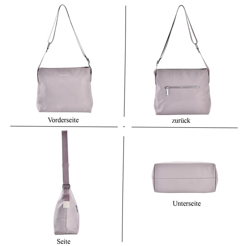 Sencillez - Crossbody Handtasche mit Nylonfutter und RFID Schutz, 112cm Schultergurt, 27x14.5x23 cm, Schwarz