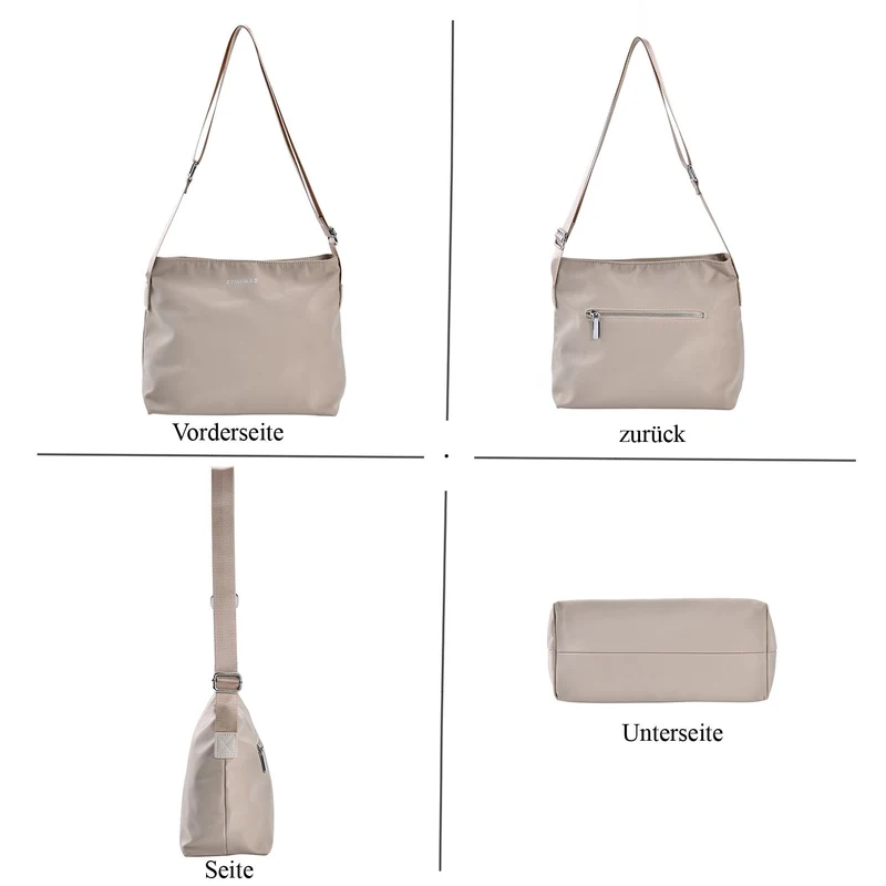 Sencillez - Crossbody Handtasche mit Nylonfutter und RFID Schutz, 112cm Schultergurt, 27x14.5x23 cm, Schwarz