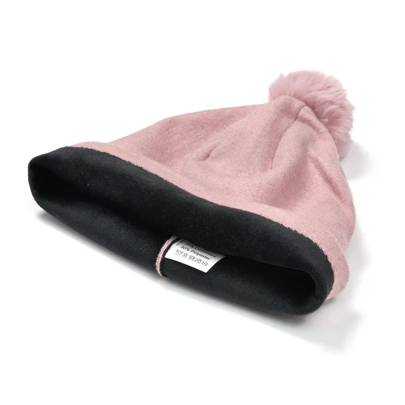 LA MAREY - 2er-Set Elegante Kaschmir Mützen und Handschuhen mit Mikroplüsch Futter, Marineblau