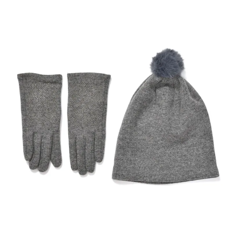 LA MAREY - 2er-Set Elegante Kaschmir Mützen und Handschuhen mit Mikroplüsch Futter, Marineblau