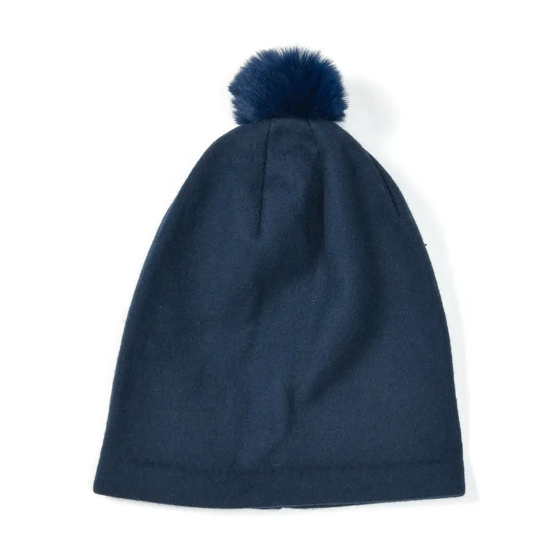 LA MAREY - 2er-Set Elegante Kaschmir Mützen und Handschuhen mit Mikroplüsch Futter, Marineblau