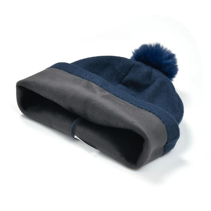 LA MAREY - 2er-Set Elegante Kaschmir Mützen und Handschuhen mit Mikroplüsch Futter, Marineblau