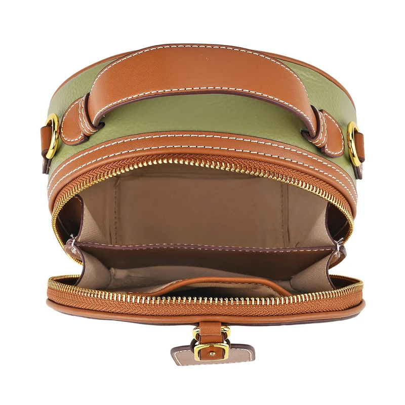 Echtleder Crossbody Tasche klassisches Design 11 x 8 x 16 cm oliv tan