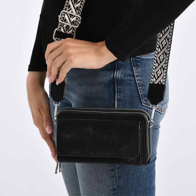 Crossbody-Tasche mit RFID-Schutz und Muster-Schulterriemen, 19x6x11 cm, Grün