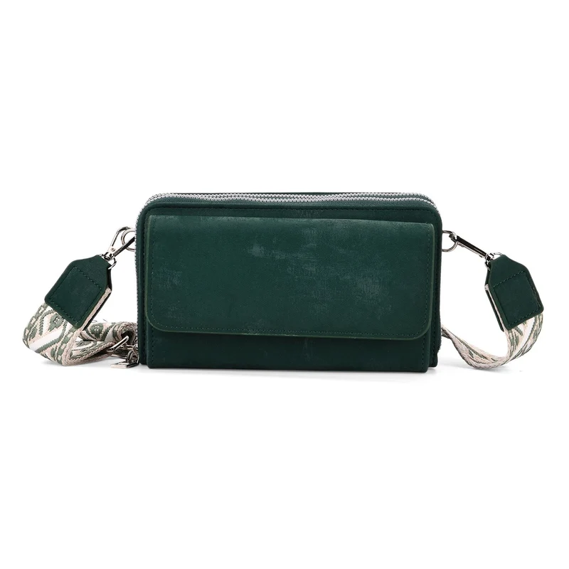 Crossbody-Tasche mit RFID-Schutz und Muster-Schulterriemen, 19x6x11 cm, Grün
