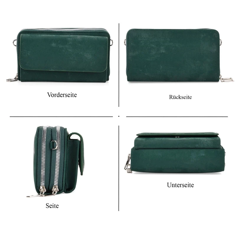 Crossbody-Tasche mit RFID-Schutz und Muster-Schulterriemen, 19x6x11 cm, Grün