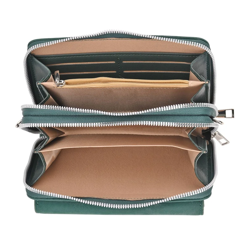 Crossbody-Tasche mit RFID-Schutz und Muster-Schulterriemen, 19x6x11 cm, Grün