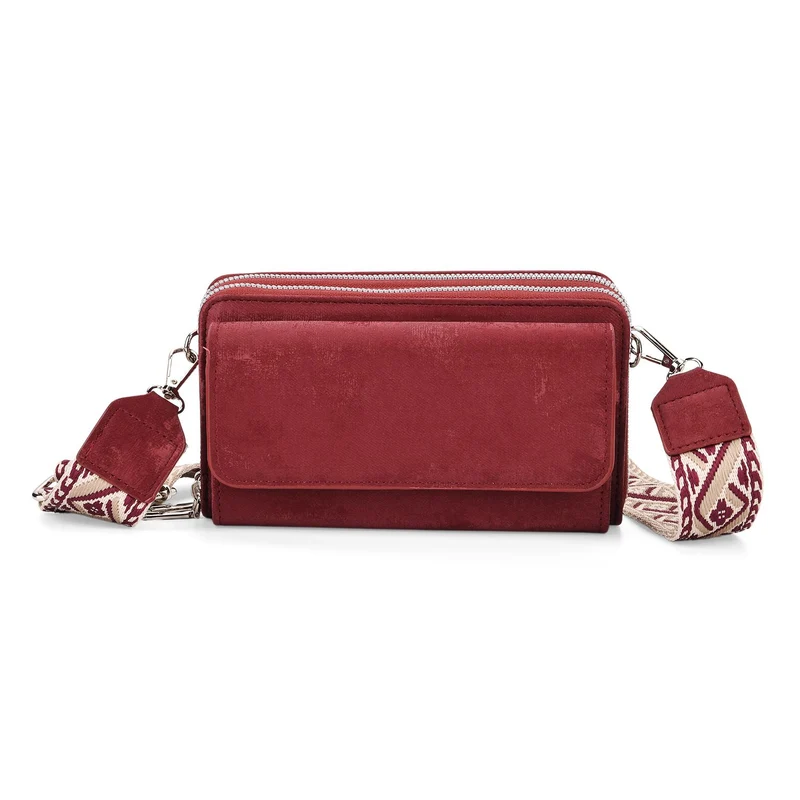 Crossbody-Tasche mit RFID-Schutz und Muster-Schulterriemen, 19x6x11 cm, Grün