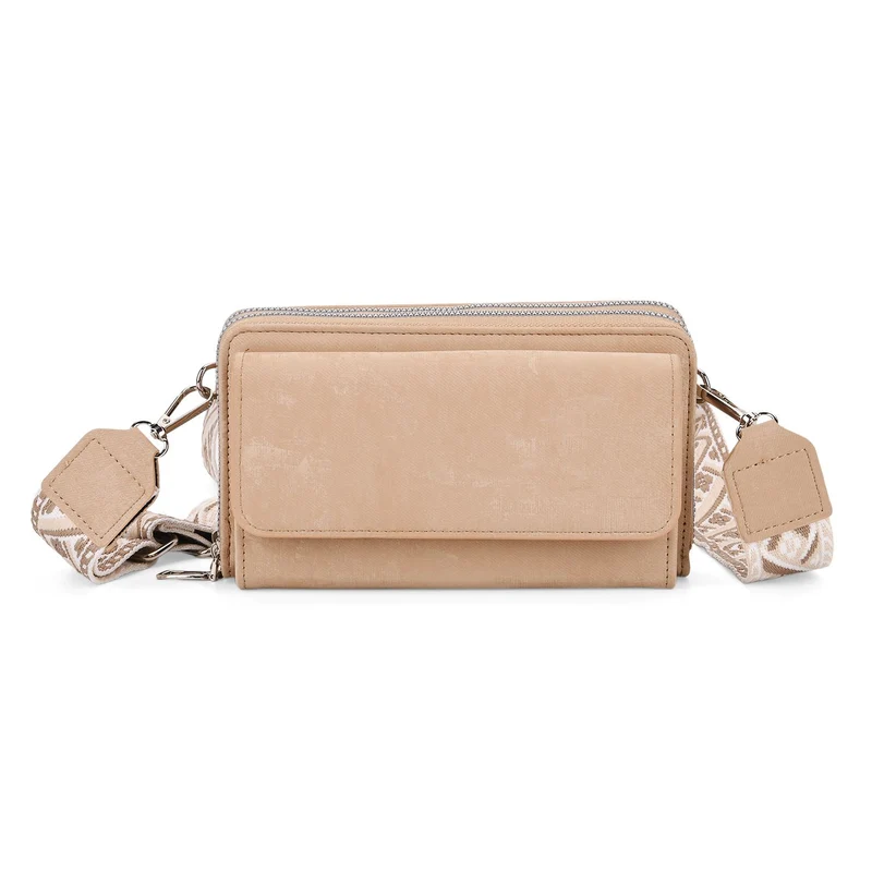 Crossbody-Tasche mit RFID-Schutz und Muster-Schulterriemen, 19x6x11 cm, Grün