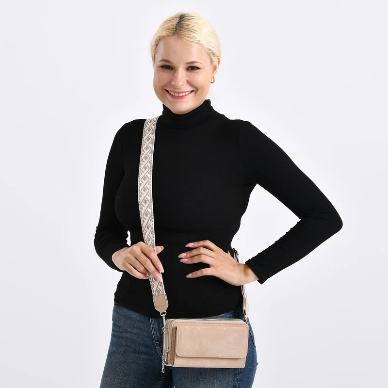 Crossbody-Tasche mit RFID-Schutz und Muster-Schulterriemen, 19x6x11 cm, Grün