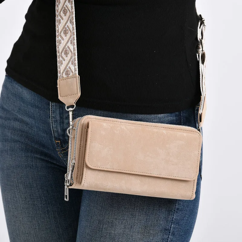 Crossbody-Tasche mit RFID-Schutz und Muster-Schulterriemen, 19x6x11 cm, Grün