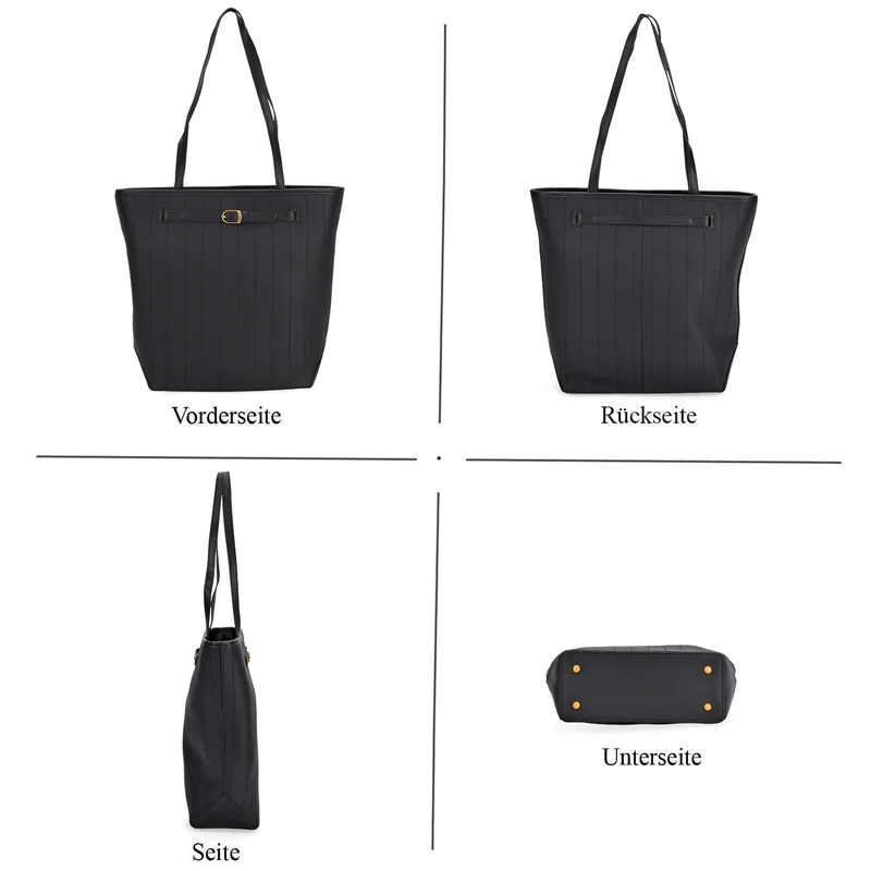 Shopper Tasche aus Echtleder mit Zierschnalle und Doppelgriffen, Metallfüße, 25x11x32 cm, Khaki