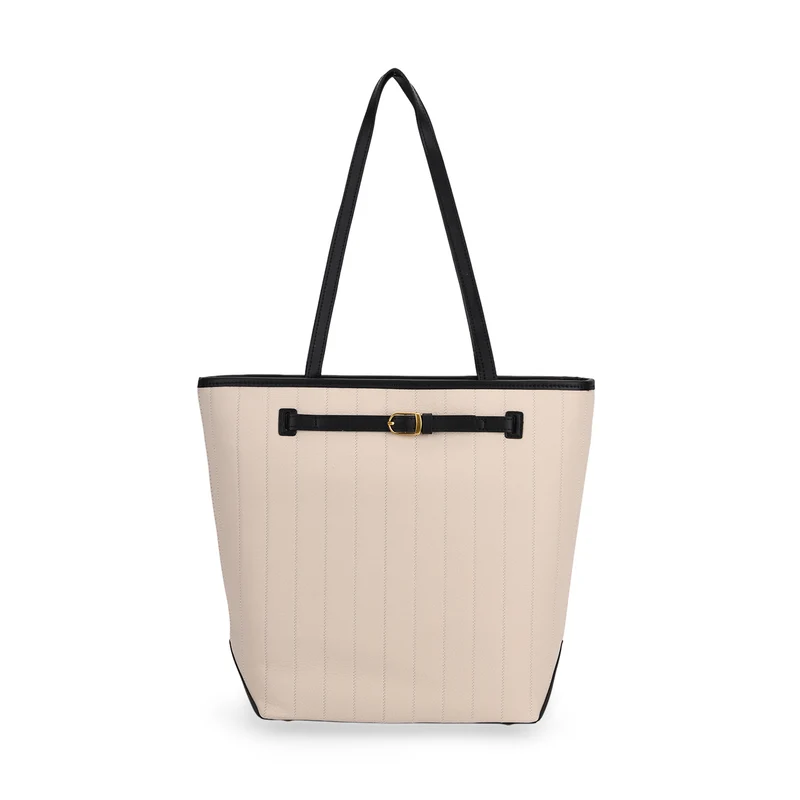 Shopper Tasche aus Echtleder mit Zierschnalle und Doppelgriffen, Metallfüße, 25x11x32 cm, Khaki