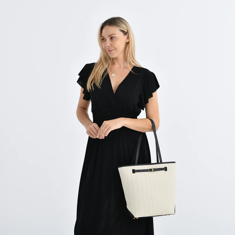 Shopper Tasche aus Echtleder mit Zierschnalle und Doppelgriffen, Metallfüße, 25x11x32 cm, Khaki