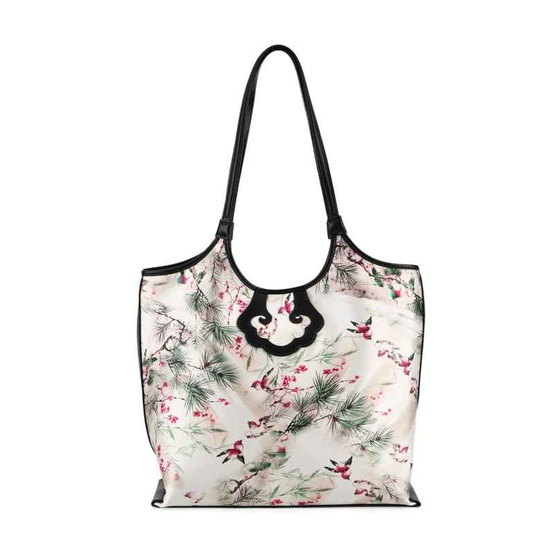 LA MAREY Signature Brokat Echtleder Schultertasche, 1 Außenfach und 2 Innenfächer, 34 x 35 x 11.5 cm, Hellblau