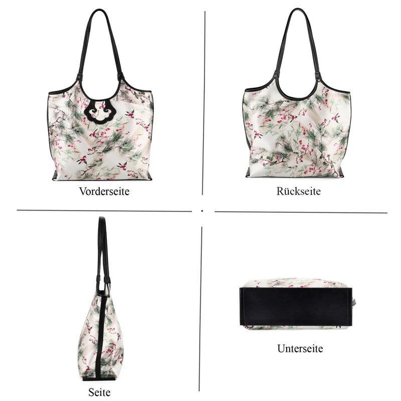LA MAREY Signature Brokat Echtleder Schultertasche, 1 Außenfach und 2 Innenfächer, 34 x 35 x 11.5 cm, Hellblau