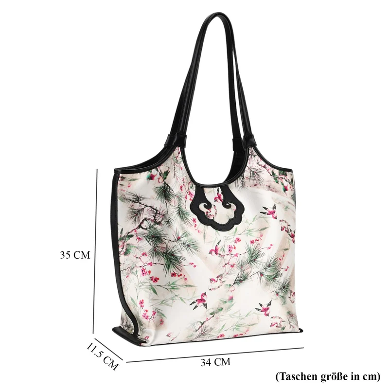 LA MAREY Signature Brokat Echtleder Schultertasche, 1 Außenfach und 2 Innenfächer, 34 x 35 x 11.5 cm, Hellblau
