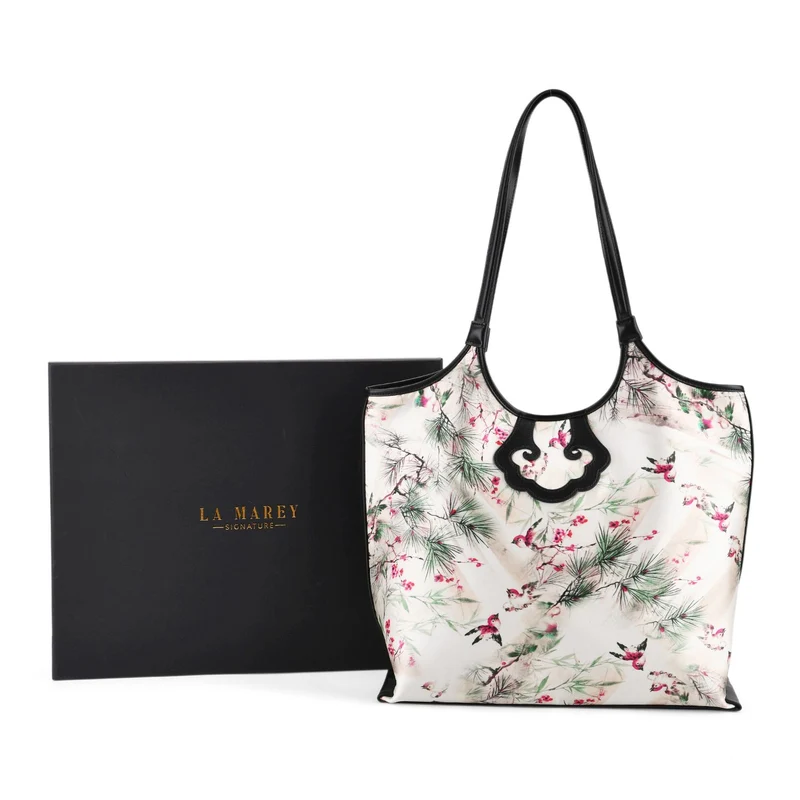 LA MAREY Signature Brokat Echtleder Schultertasche, 1 Außenfach und 2 Innenfächer, 34 x 35 x 11.5 cm, Hellblau