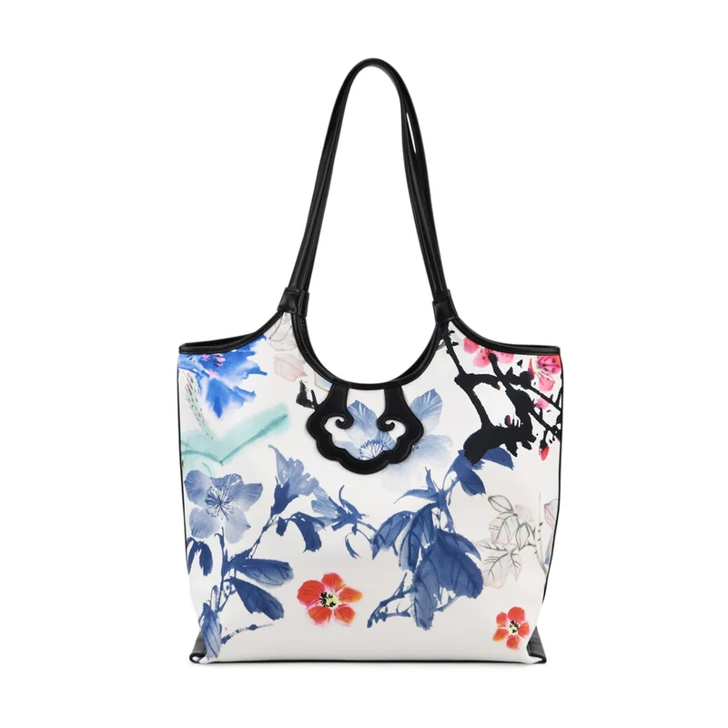 LA MAREY Signature Brokat Echtleder Schultertasche, 1 Außenfach und 2 Innenfächer, 34 x 35 x 11.5 cm, Hellblau