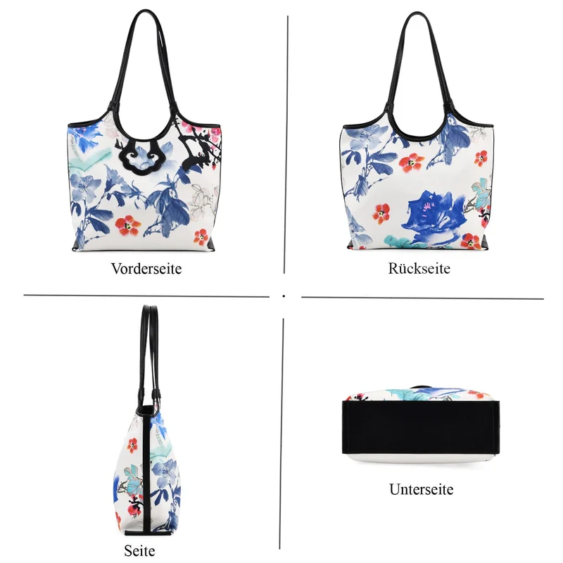 LA MAREY Signature Brokat Echtleder Schultertasche, 1 Außenfach und 2 Innenfächer, 34 x 35 x 11.5 cm, Hellblau