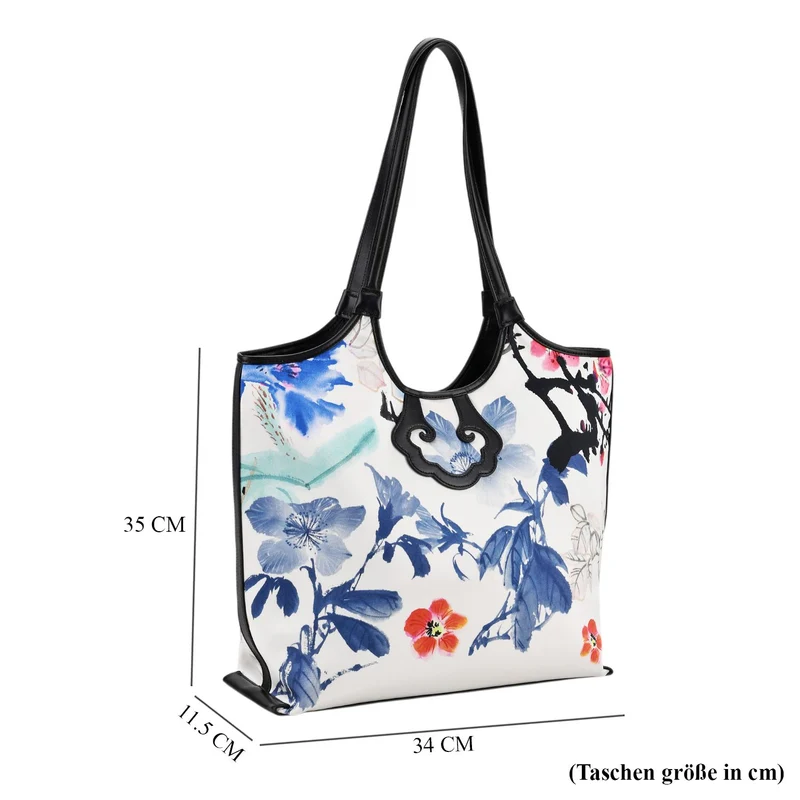 LA MAREY Signature Brokat Echtleder Schultertasche, 1 Außenfach und 2 Innenfächer, 34 x 35 x 11.5 cm, Hellblau