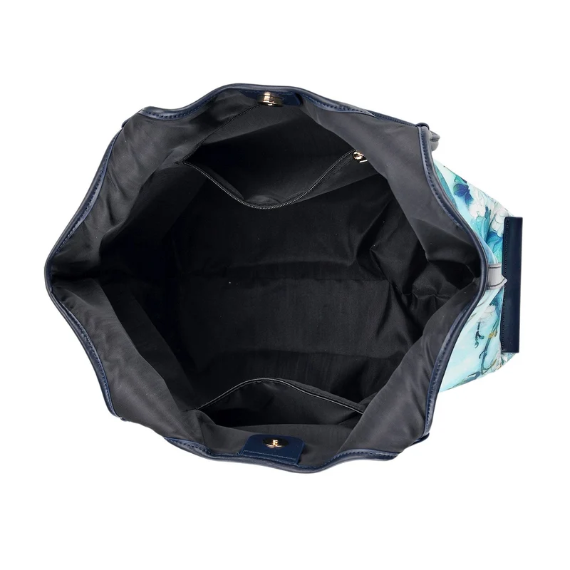 LA MAREY Signature Brokat Echtleder Schultertasche, 1 Außenfach und 2 Innenfächer, 34 x 35 x 11.5 cm, Hellblau