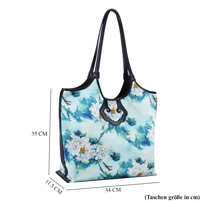 LA MAREY Signature Brokat Echtleder Schultertasche, 1 Außenfach und 2 Innenfächer, 34 x 35 x 11.5 cm, Hellblau