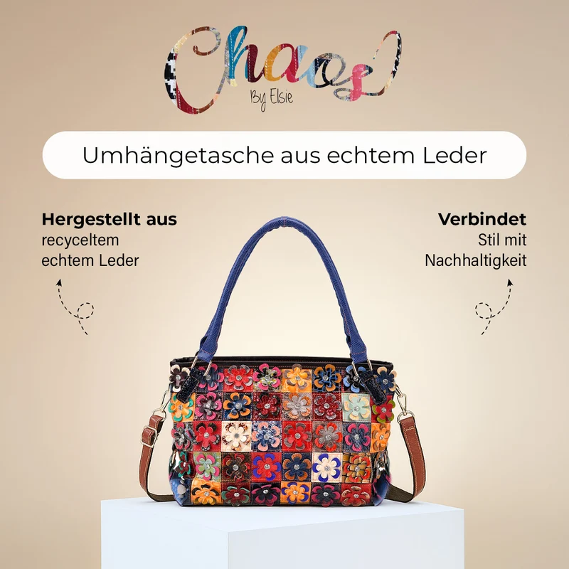 Chaos by Elsie - Echtleder-Umhängetasche mit Rautenmuster und RFID-Schutz inkl. Mini-Taschenlampe, 36x10,5x21 cm, Mehrfarbig Rauten