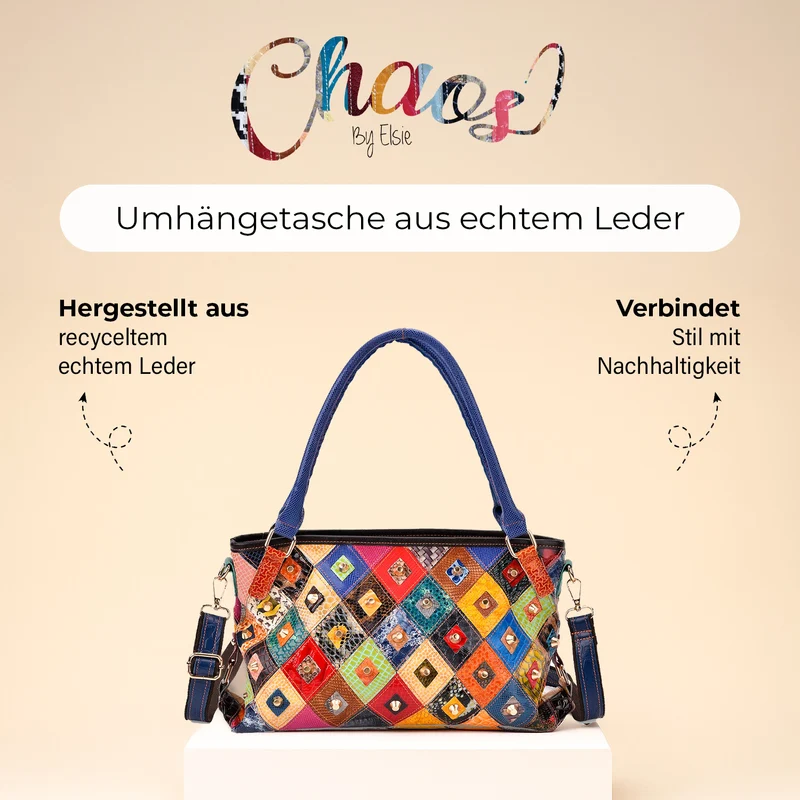 Chaos by Elsie - Echtleder-Umhängetasche mit Rautenmuster und RFID-Schutz inkl. Mini-Taschenlampe, 36x10,5x21 cm, Mehrfarbig Rauten