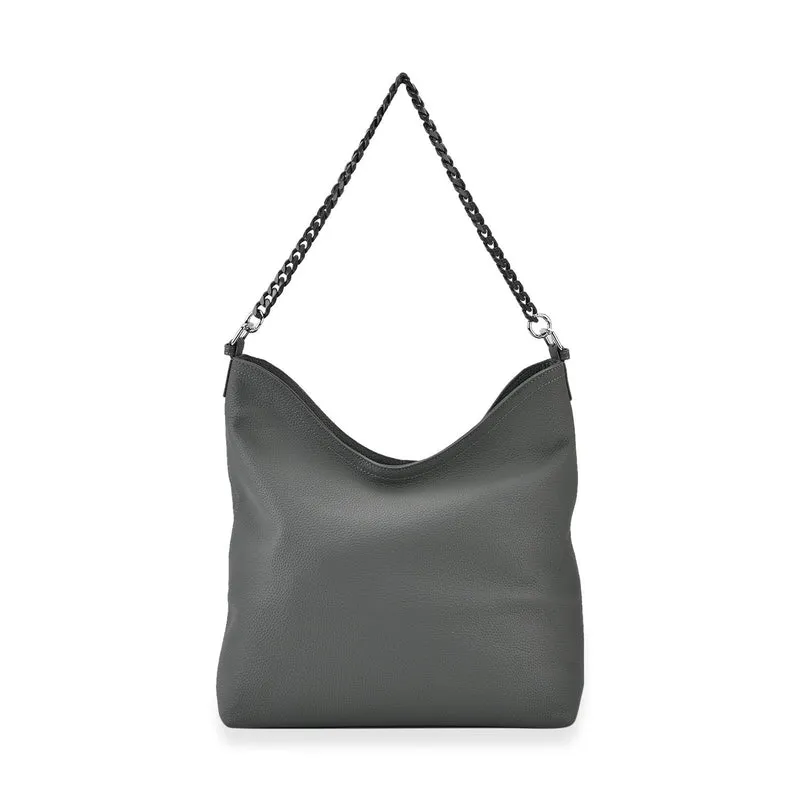 Hobo Umhängetasche aus Echtleder mit Ketten- und Lederriemen, ca. 31x11x32,5 cm, Türkisgrün
