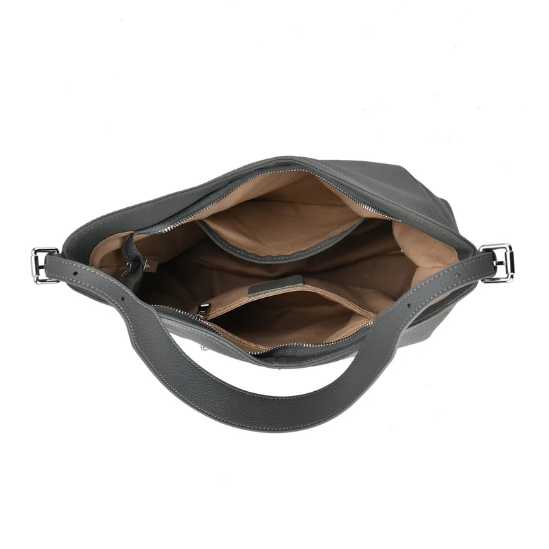Hobo Umhängetasche aus Echtleder mit Ketten- und Lederriemen, ca. 31x11x32,5 cm, Türkisgrün