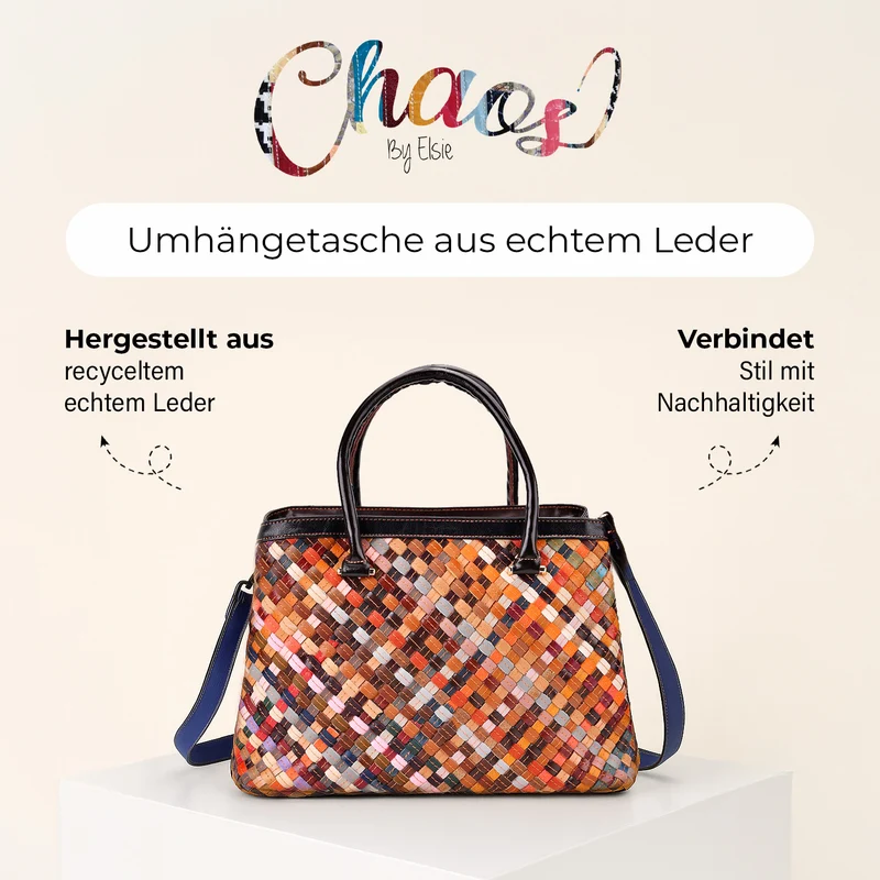 Chaos by Elsie Crossbody-Tasche aus echtem Leder, Multicolor mit glänzender Krokoprägung im Rautenmuster mit Blumen, RFID-Schutz und Mini-Taschenlampe, 37x14,5x25 cm