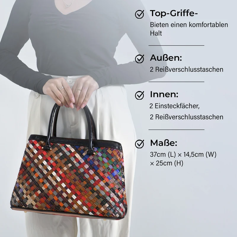 Chaos by Elsie Crossbody-Tasche aus echtem Leder, Multicolor mit glänzender Krokoprägung im Rautenmuster mit Blumen, RFID-Schutz und Mini-Taschenlampe, 37x14,5x25 cm