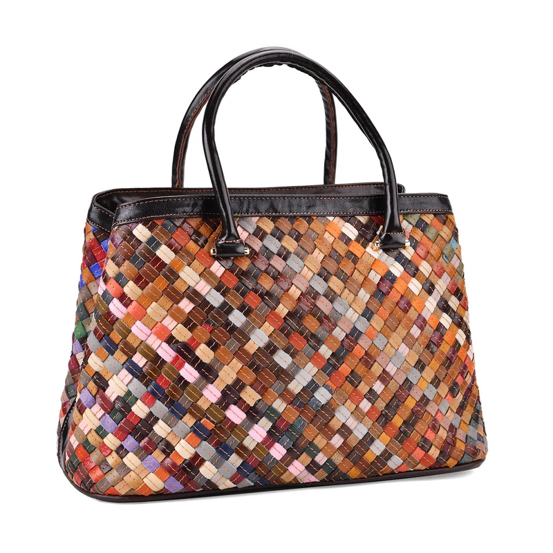 Chaos by Elsie Crossbody-Tasche aus echtem Leder, Multicolor mit glänzender Krokoprägung im Rautenmuster mit Blumen, RFID-Schutz und Mini-Taschenlampe, 37x14,5x25 cm