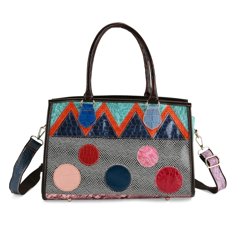 Chaos by Elsie Echtleder Crossbody mit RFID, Patchwork Mehrfarbig, 36 x 15 x 25 cm, Schwarz