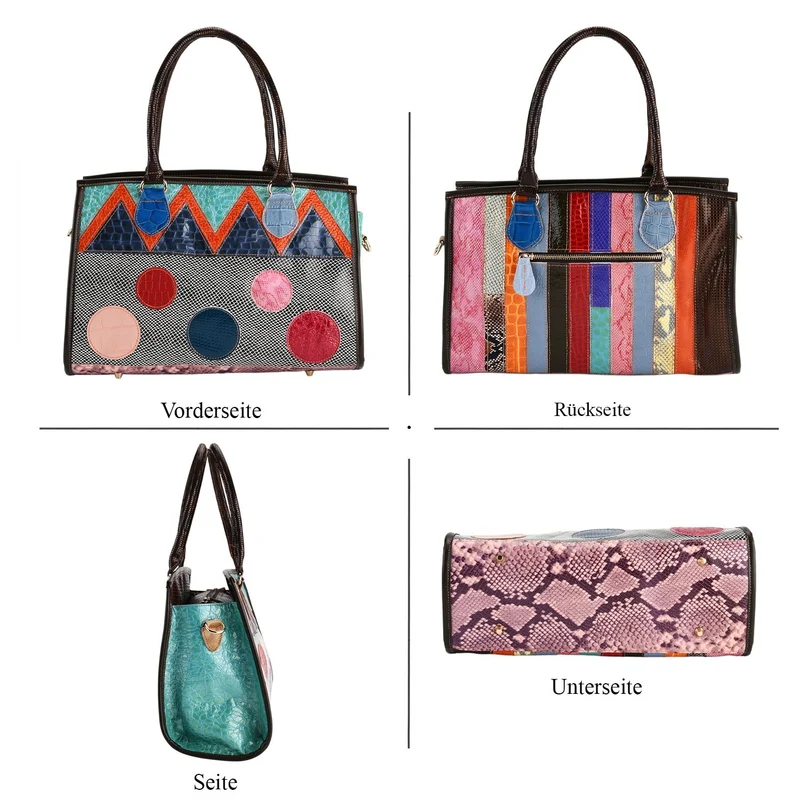 Chaos by Elsie Echtleder Crossbody mit RFID, Patchwork Mehrfarbig, 36 x 15 x 25 cm, Schwarz