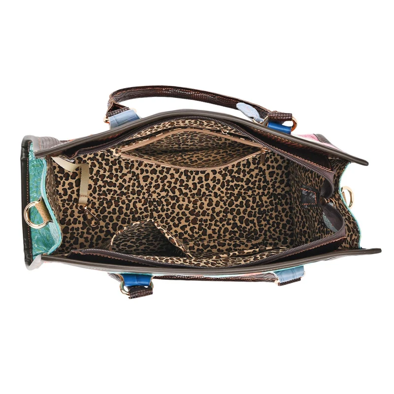 Chaos by Elsie Echtleder Crossbody mit RFID, Patchwork Mehrfarbig, 36 x 15 x 25 cm, Schwarz