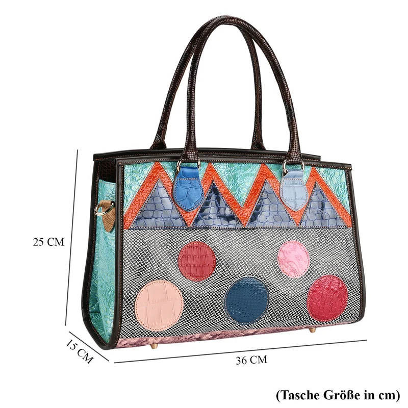 Chaos by Elsie Echtleder Crossbody mit RFID, Patchwork Mehrfarbig, 36 x 15 x 25 cm, Schwarz