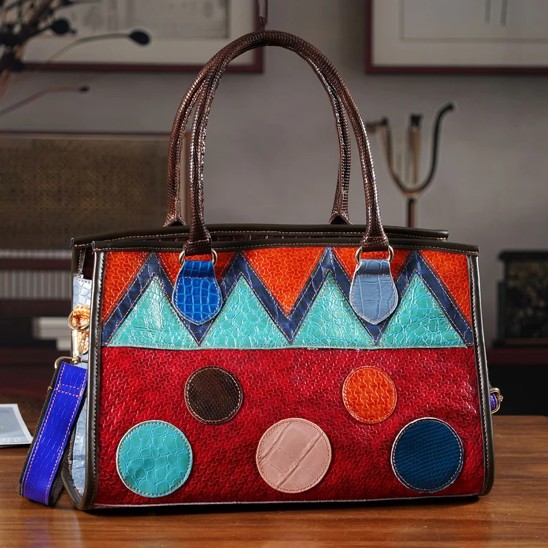 Chaos by Elsie Echtleder Crossbody mit RFID, Patchwork Mehrfarbig, 36 x 15 x 25 cm, Schwarz