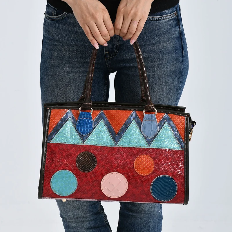 Chaos by Elsie Echtleder Crossbody mit RFID, Patchwork Mehrfarbig, 36 x 15 x 25 cm, Schwarz