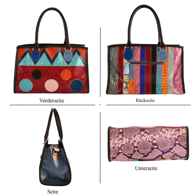Chaos by Elsie Echtleder Crossbody mit RFID, Patchwork Mehrfarbig, 36 x 15 x 25 cm, Schwarz