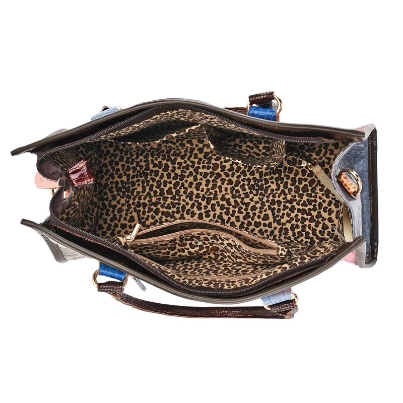 Chaos by Elsie Echtleder Crossbody mit RFID, Patchwork Mehrfarbig, 36 x 15 x 25 cm, Schwarz