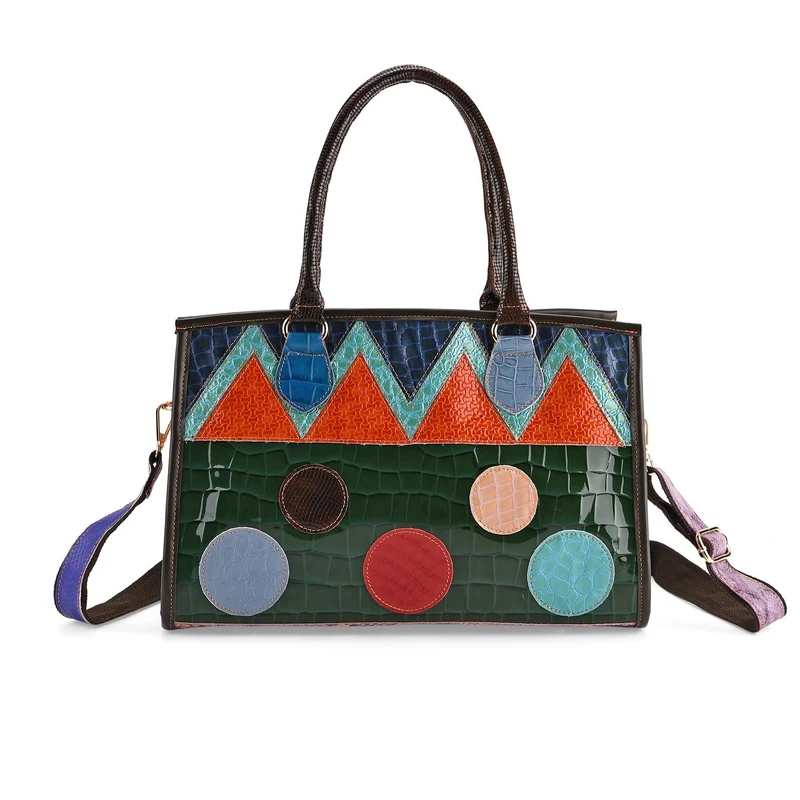 Chaos by Elsie Echtleder Crossbody mit RFID, Patchwork Mehrfarbig, 36 x 15 x 25 cm, Schwarz