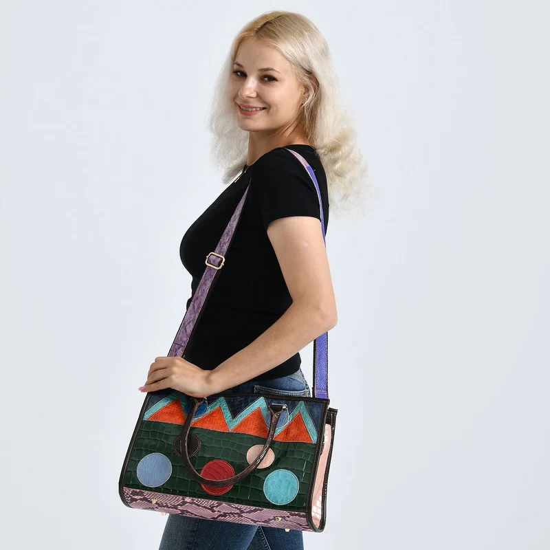 Chaos by Elsie Echtleder Crossbody mit RFID, Patchwork Mehrfarbig, 36 x 15 x 25 cm, Schwarz