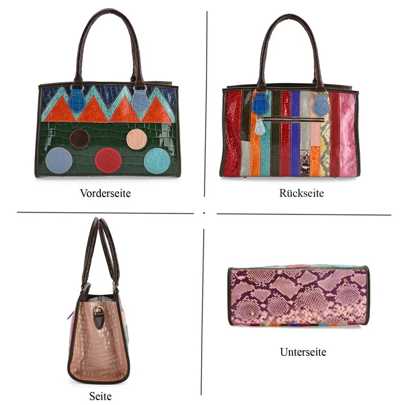 Chaos by Elsie Echtleder Crossbody mit RFID, Patchwork Mehrfarbig, 36 x 15 x 25 cm, Schwarz