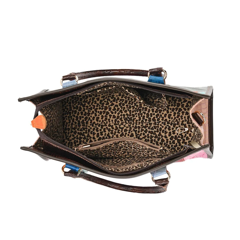 Chaos by Elsie Echtleder Crossbody mit RFID, Patchwork Mehrfarbig, 36 x 15 x 25 cm, Schwarz