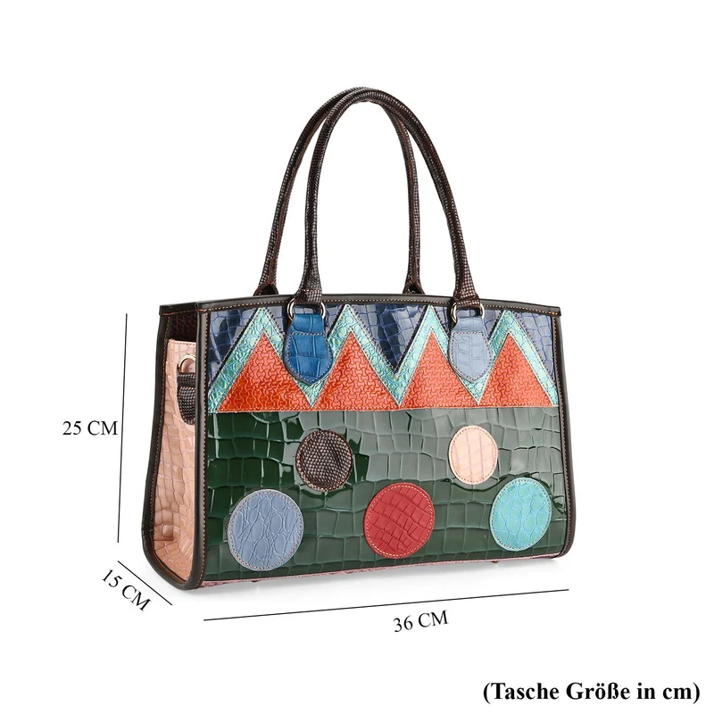 Chaos by Elsie Echtleder Crossbody mit RFID, Patchwork Mehrfarbig, 36 x 15 x 25 cm, Schwarz