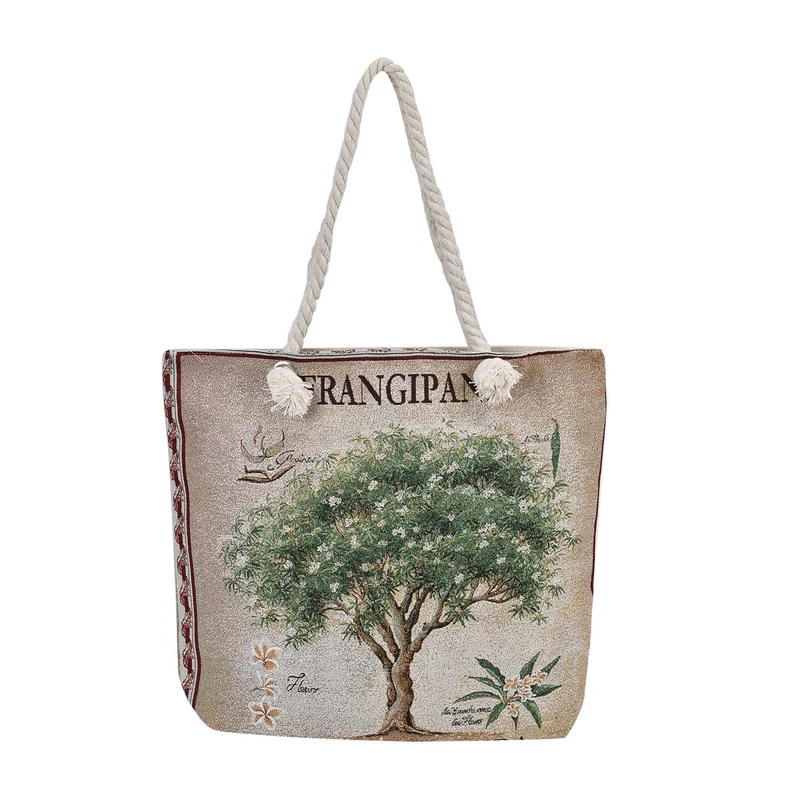 Gewebte Jutetasche mit buntem Blumenmuster, Maße: 42x34xx37cm, Beige