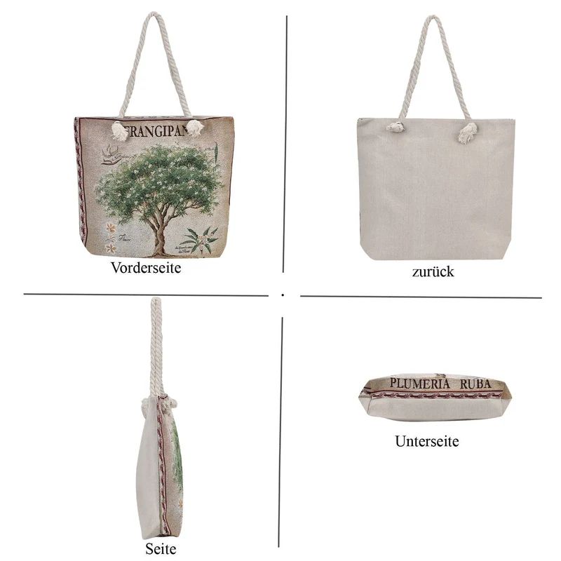 Gewebte Jutetasche mit buntem Blumenmuster, Maße: 42x34xx37cm, Beige